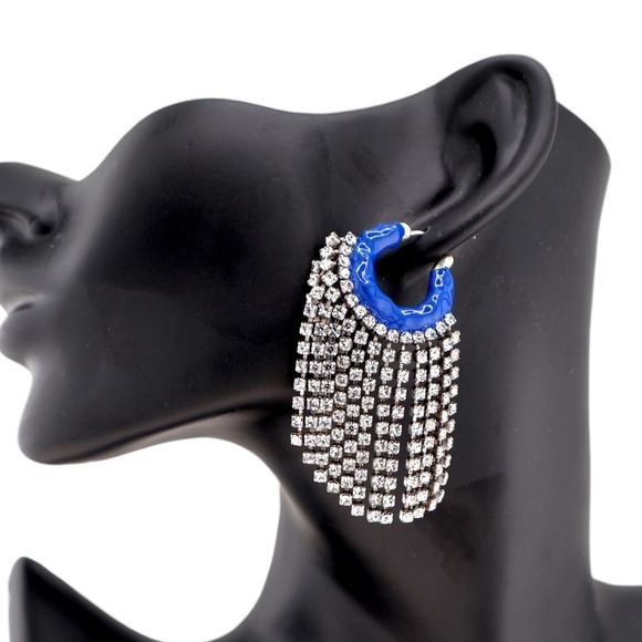 Alexis Bittar Jewelry - Alexis Bittar Blue Enamel Crystal Fringe Hoop Earrings Silver Statement